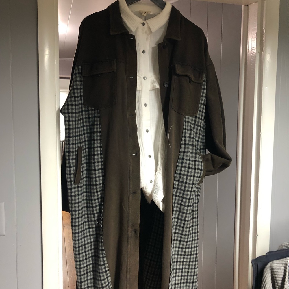 Oversized POL  Deep Charcoal/plaid coat